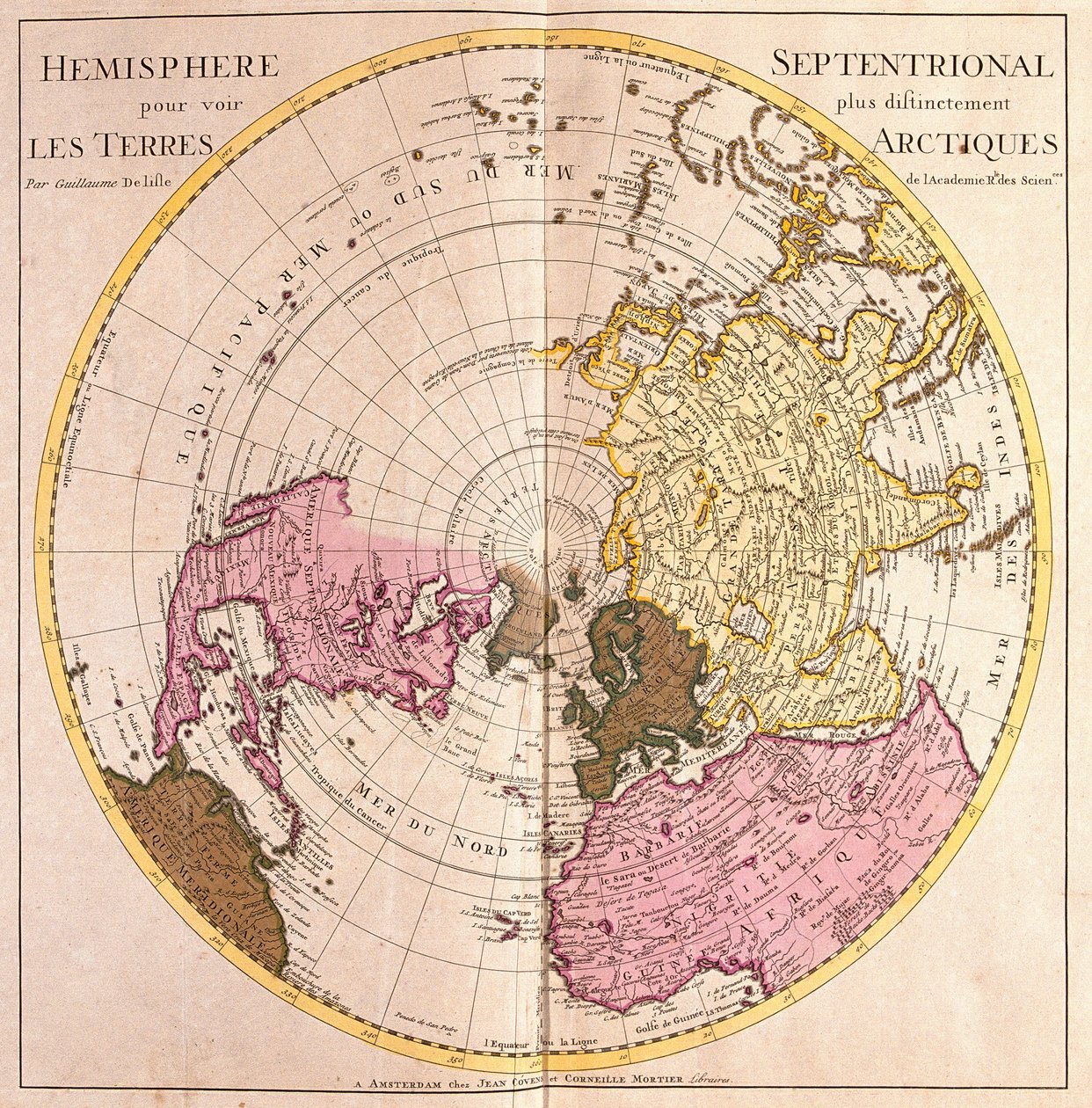 Pohjoisen pallonpuoliskon kartta, arktinen maa Kuvaus (Vahva vesi tekijältä Guillaume Delisle