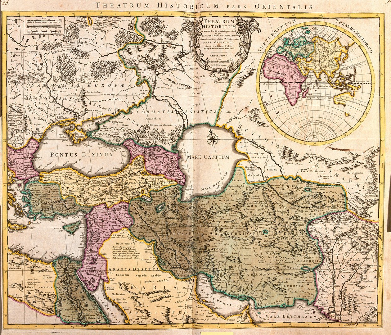 Kartta Kaspianmeren naapurivaltioista (Venäjä, Armenia, Persia, Kazakstan, Turkmenistan) (etsaus tekijältä Guillaume Delisle