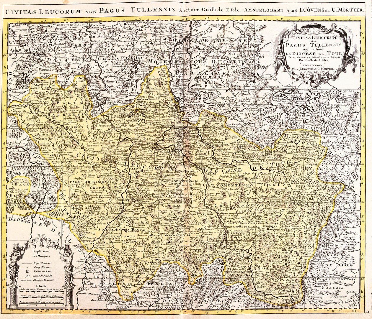 Toulin hiippakunnan kartta (Lothringen, Ranska) (etsaus). tekijältä Guillaume Delisle