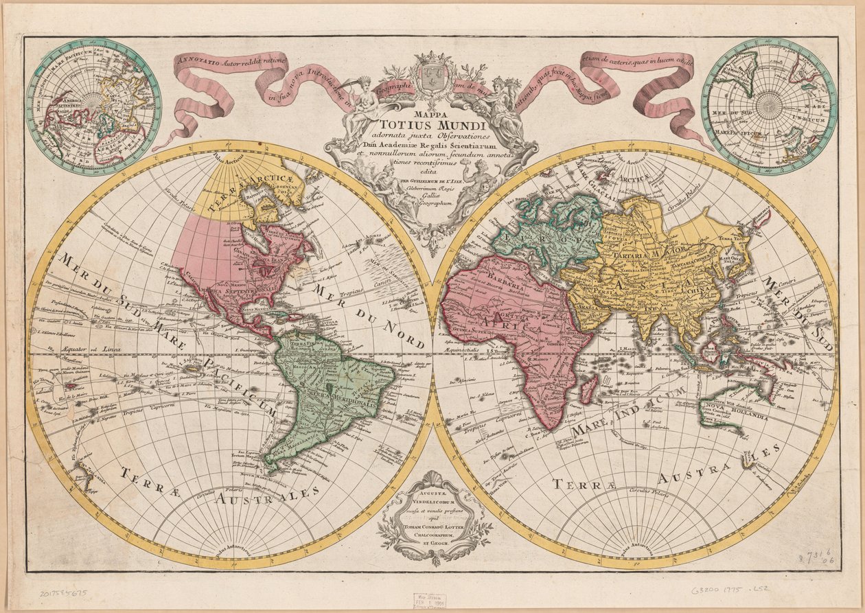 Mappa totius mundi - adornata juxta observationes dnn. academiae regalis scientiarum et nonnullorum aliorum secundum annotationes recentissimas LOC 2017585675 tekijältä Guillaume Delisle
