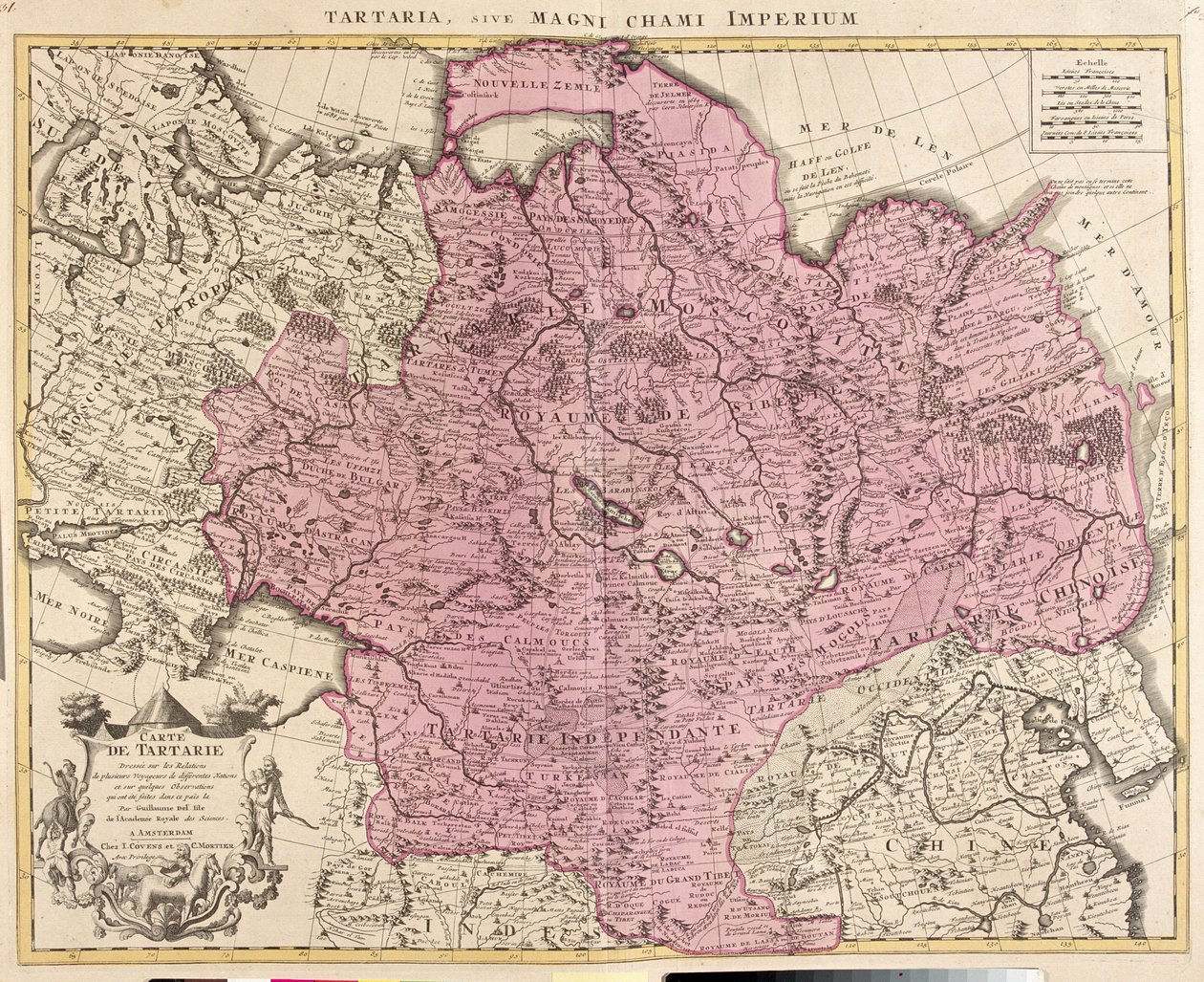 Venäjä, Kazakstan, Uzbekistan, Kirgisia, Tadžikistan, suuri osa Kiinaa (lukuun ottamatta kaakkoa), Mongolia. tekijältä Guillaume Delisle