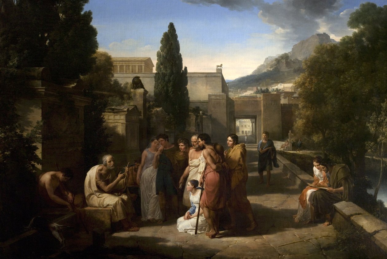 Homeros laulaa Iliastansa Ateenan portilla, 1811 tekijältä Guillaume Guillon Lethière