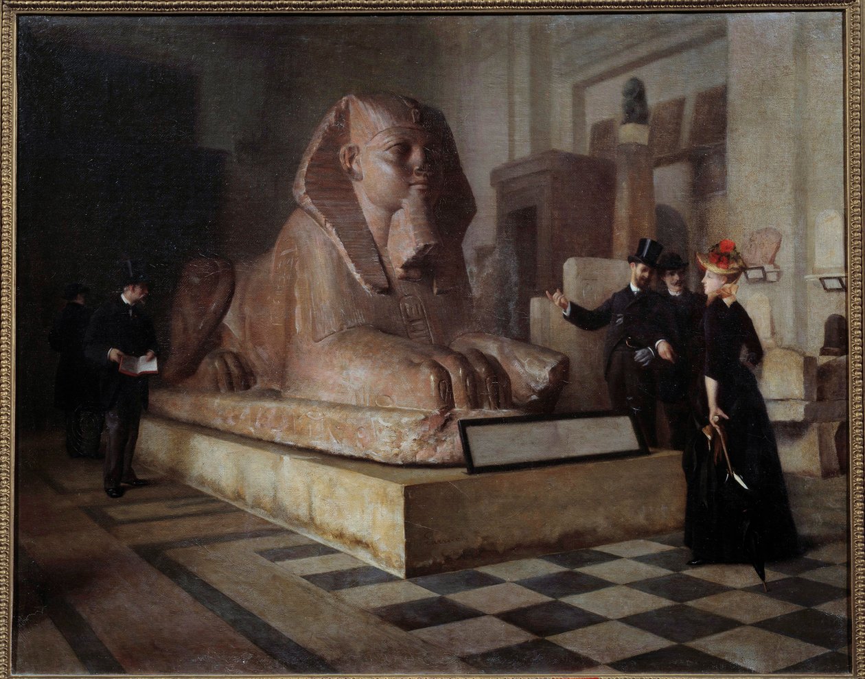Egyptiläinen Louvren vierailijatalo Suuren Sfinksin edessä. Guillaume Larruen (1851-1935) maalaus tekijältä Guillaume Larrue