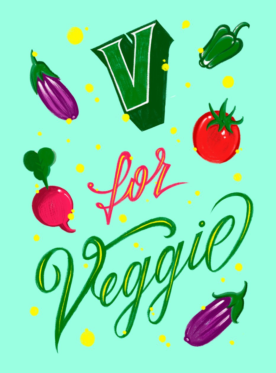 V FOR VEGGIE, 2025 (digitaalinen taide) tekijältä Guillaume Laserson