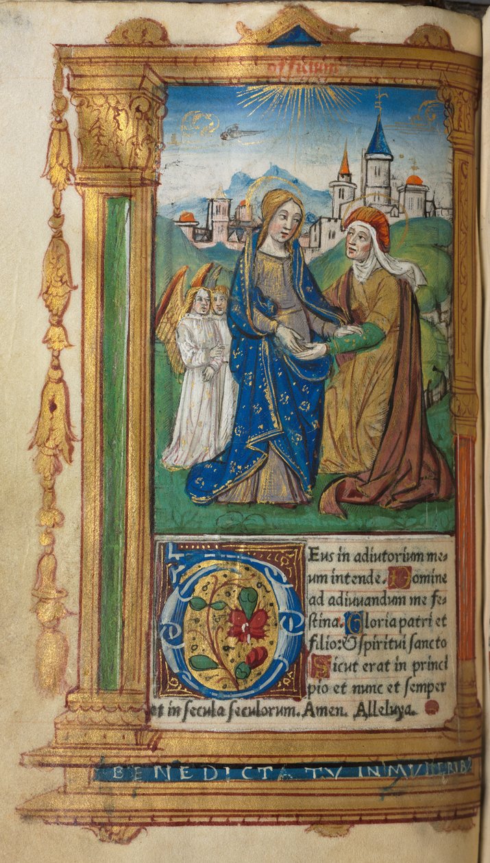 Painettu tuntikirja (Rooman käytössä): fol.29v, The Visitation (vierailu). tekijältä Guillaume Le Rouge