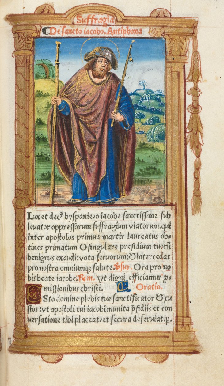Painettu tuntikirja (Rooman käytössä): fol. 100r, Pyhä Jaakob Suuren nimi tekijältä Guillaume Le Rouge