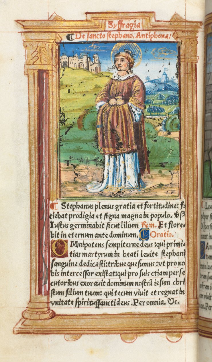 Painettu tuntikirja (Rooman käytössä): fol. 100v, St. Stephen. tekijältä Guillaume Le Rouge