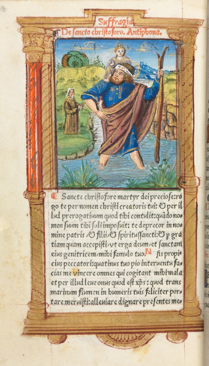 Painettu tuntikirja (Rooman käytössä): fol. 101v, St. Christopher. tekijältä Guillaume Le Rouge