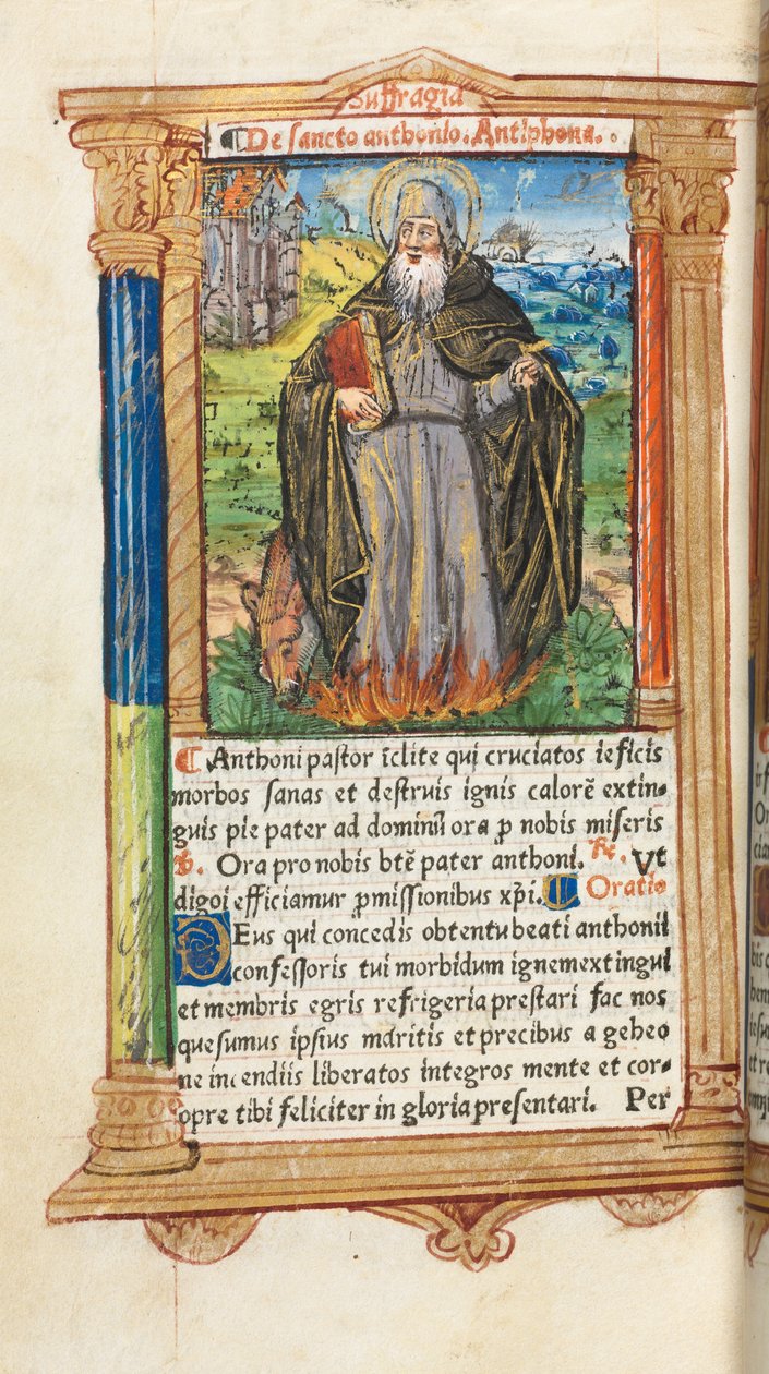 Painettu tuntikirja (Rooman käytössä): fol. 104v, Pyhän Antoniuksen apotti. tekijältä Guillaume Le Rouge
