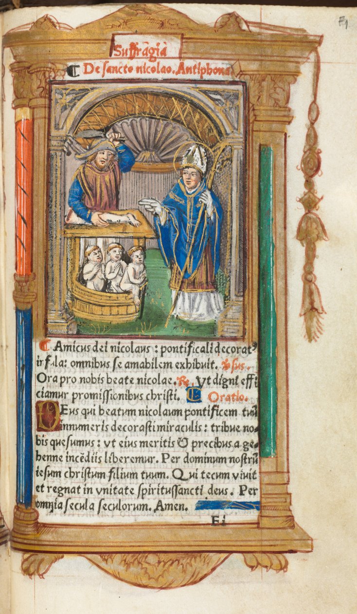 Painettu tuntikirja (Rooman käyttö): fol. 105r, Pyhä Nikolaus. tekijältä Guillaume Le Rouge