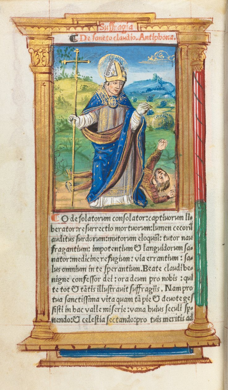 Painettu tuntikirja (Rooman käytössä): fol. 105v, Pyhä Claude piispana. tekijältä Guillaume Le Rouge