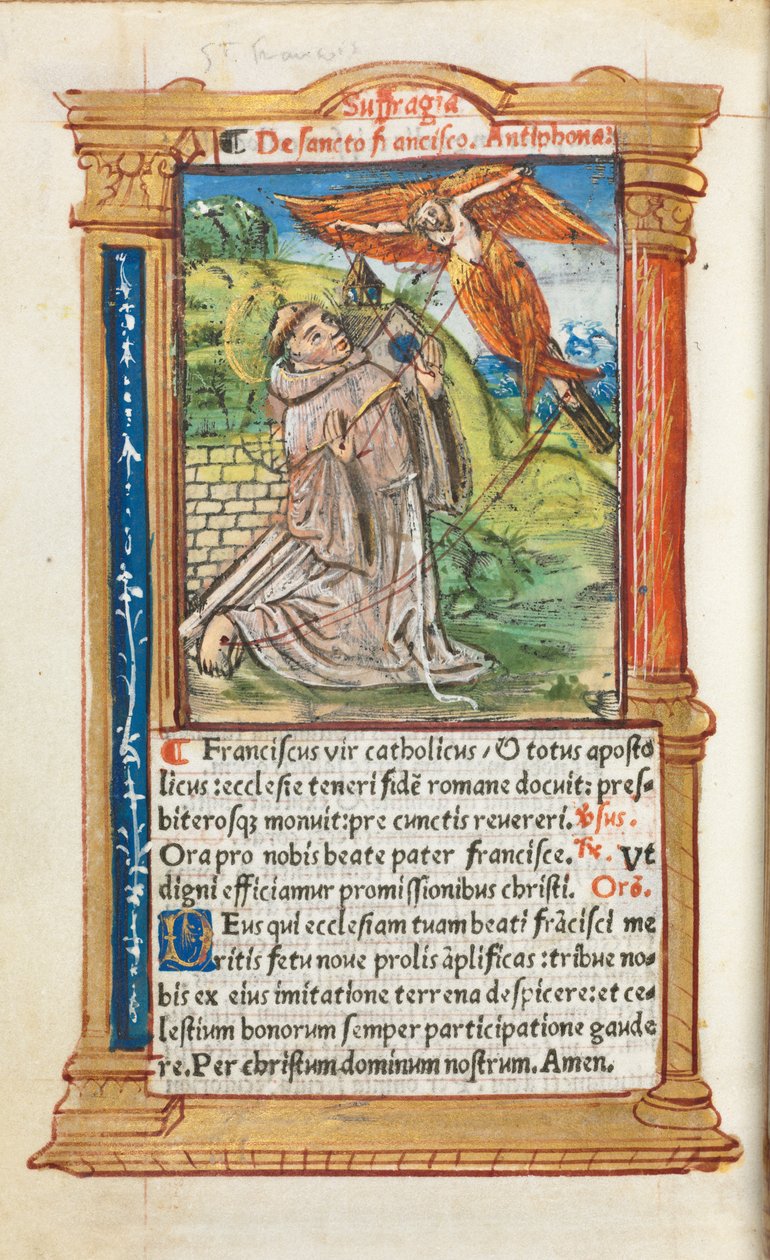 Painettu tuntikirja (Rooman käytössä): fol. 106v, Franciscus Assisilainen. tekijältä Guillaume Le Rouge