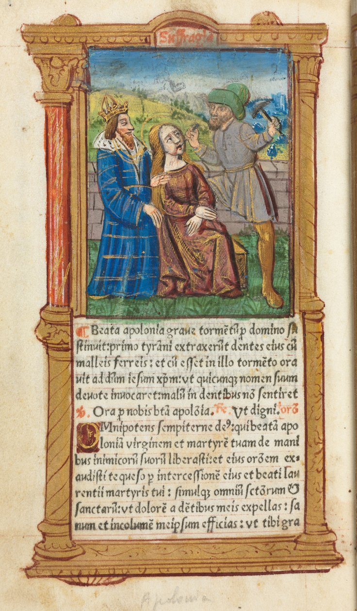 Painettu tuntikirja (Rooman käytössä): fol. 111v, Pyhä Apollonia. tekijältä Guillaume Le Rouge