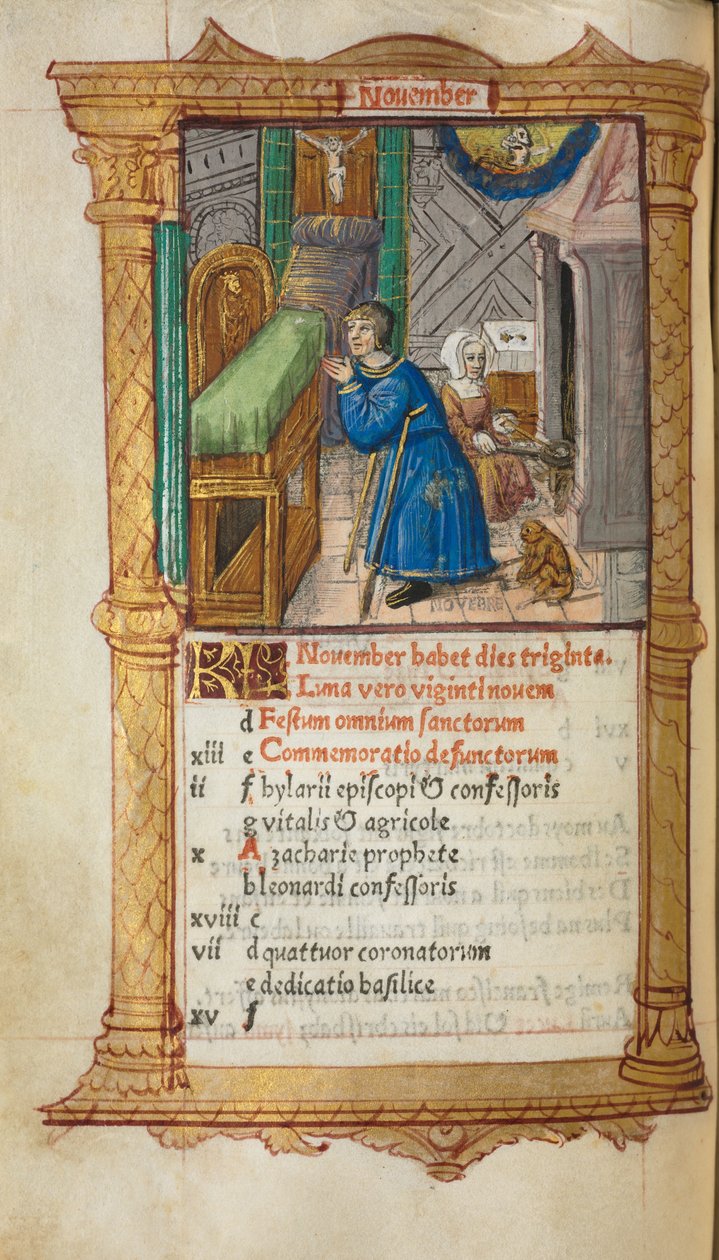 Painettu tuntikirja (Rooman käyttö): fol. 12v, marraskuun kalenterisivu. tekijältä Guillaume Le Rouge