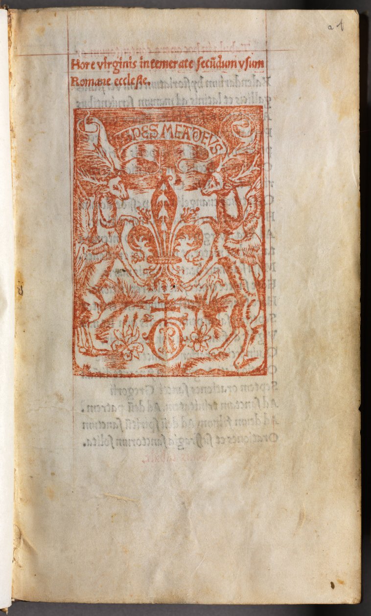 Painettu tuntikirja (Rooman käyttö): fol. 1r, painomerkki. tekijältä Guillaume Le Rouge