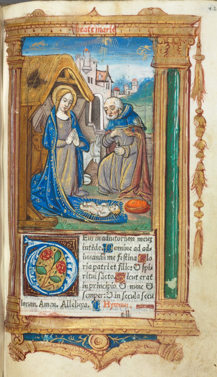 Painettu tuntikirja (Rooman käyttö): fol. 34r, syntymäkuvaus. tekijältä Guillaume Le Rouge