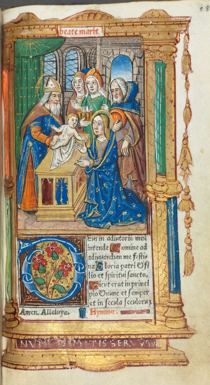 Painettu tuntikirja (Rooman käytössä): fol. 40r, esitys temppelissä. tekijältä Guillaume Le Rouge