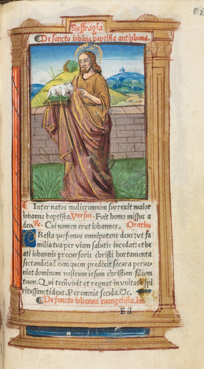 Painettu tuntikirja (Rooman käytössä): fol. 98r, Johannes Kastaja. tekijältä Guillaume Le Rouge