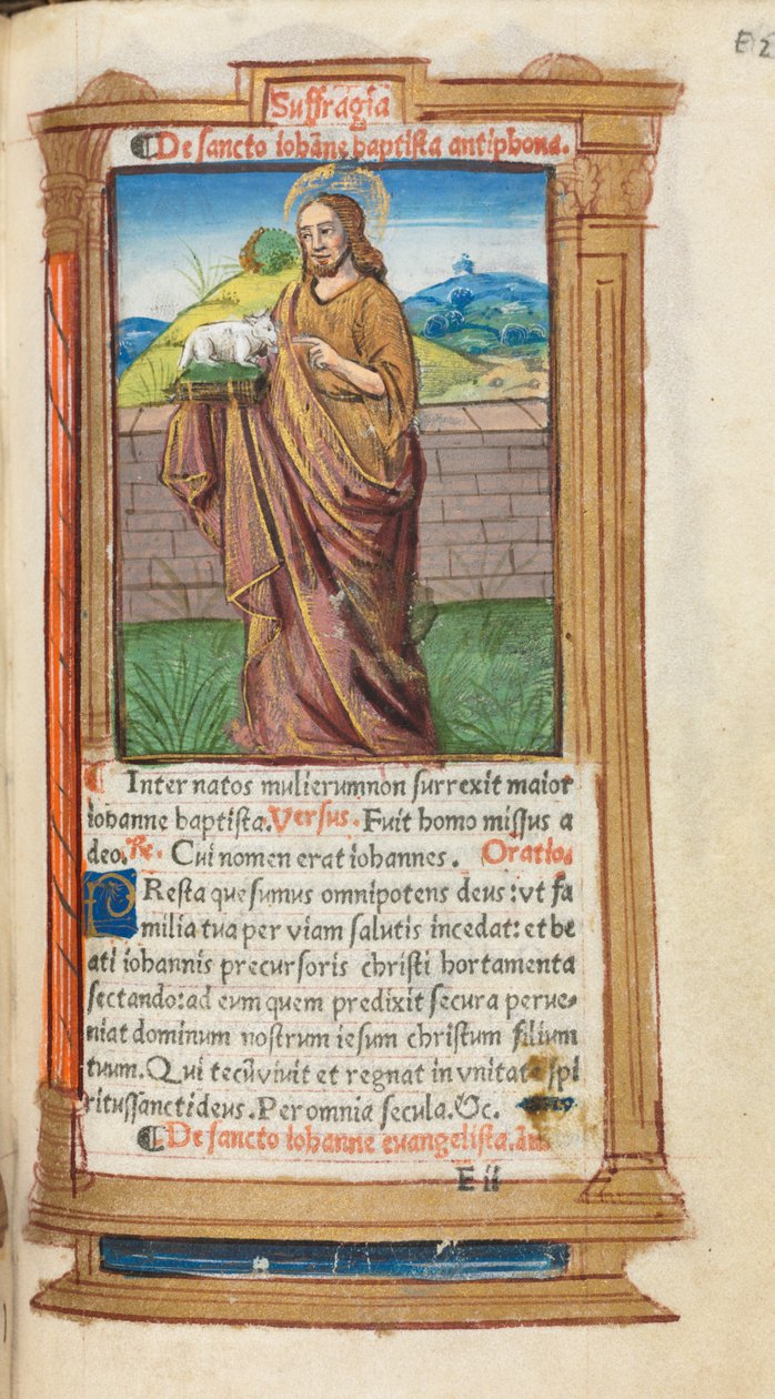 Painettu tuntikirja (Rooman käytössä): fol. 98r, Johannes Kastaja. tekijältä Guillaume Le Rouge