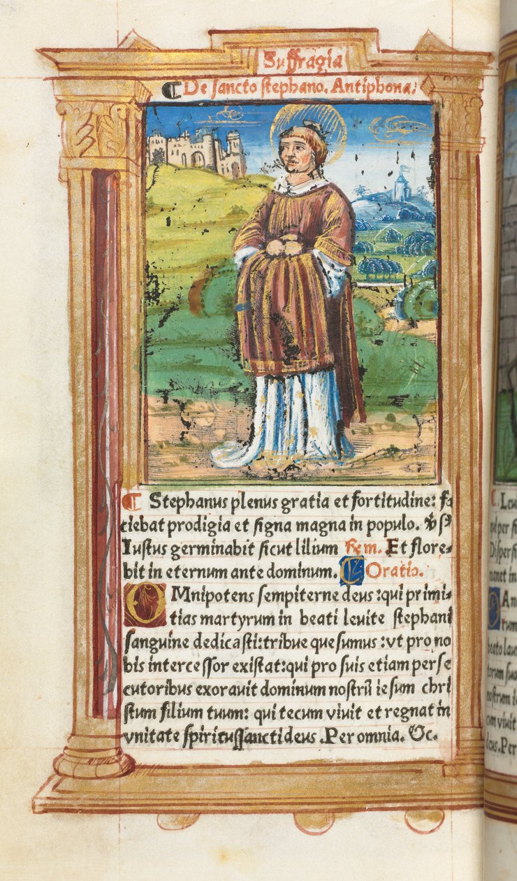 Painettu tuntikirja Rooman käyttö: fol. 100v, St. Stephen, 1510. tekijältä Guillaume Le Rouge