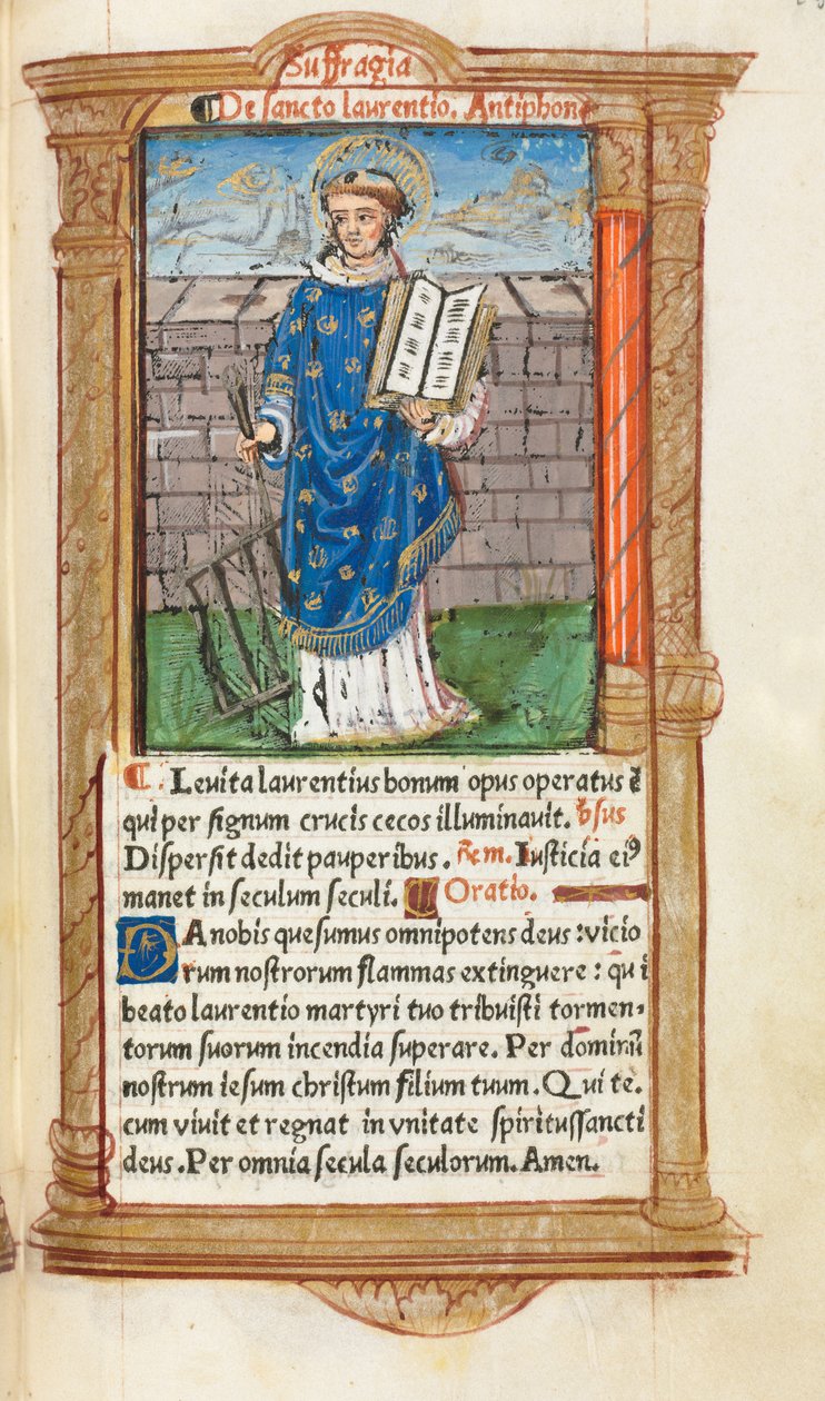 Painettu tuntikirja Rooman käyttö: fol. 101r, St. Lawrence, 1510. tekijältä Guillaume Le Rouge