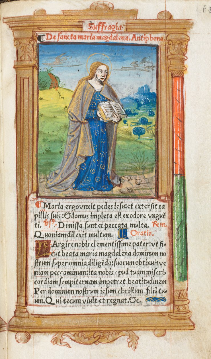 Painettu tuntikirja Rooman käyttö: fol. 109r, Maria Magdaleena, 1510. tekijältä Guillaume Le Rouge