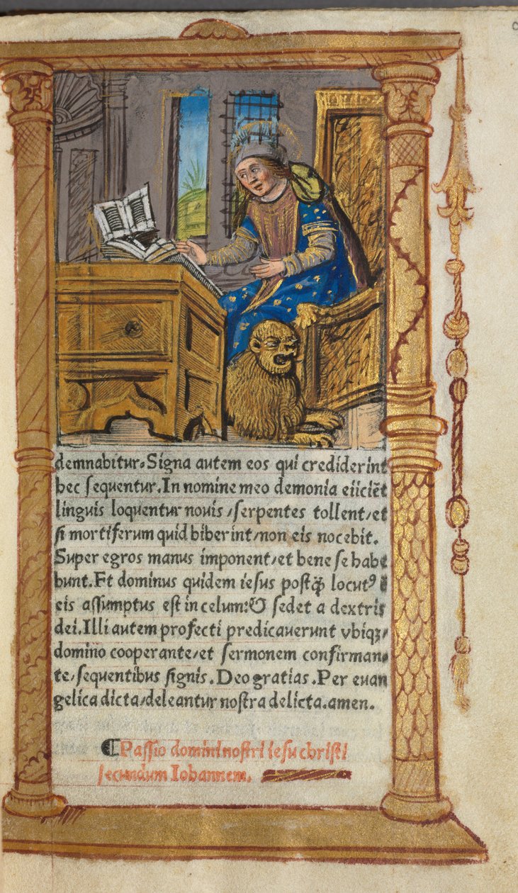 Painettu tuntikirja Rooman käyttö: fol. 20r, St. Mark, 1510. tekijältä Guillaume Le Rouge