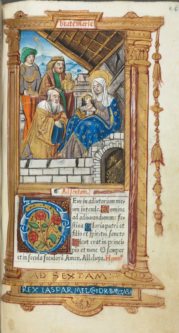 Painettu tuntikirja Rooman käyttö: fol. 38r, Maagien palvonta, 1510. tekijältä Guillaume Le Rouge