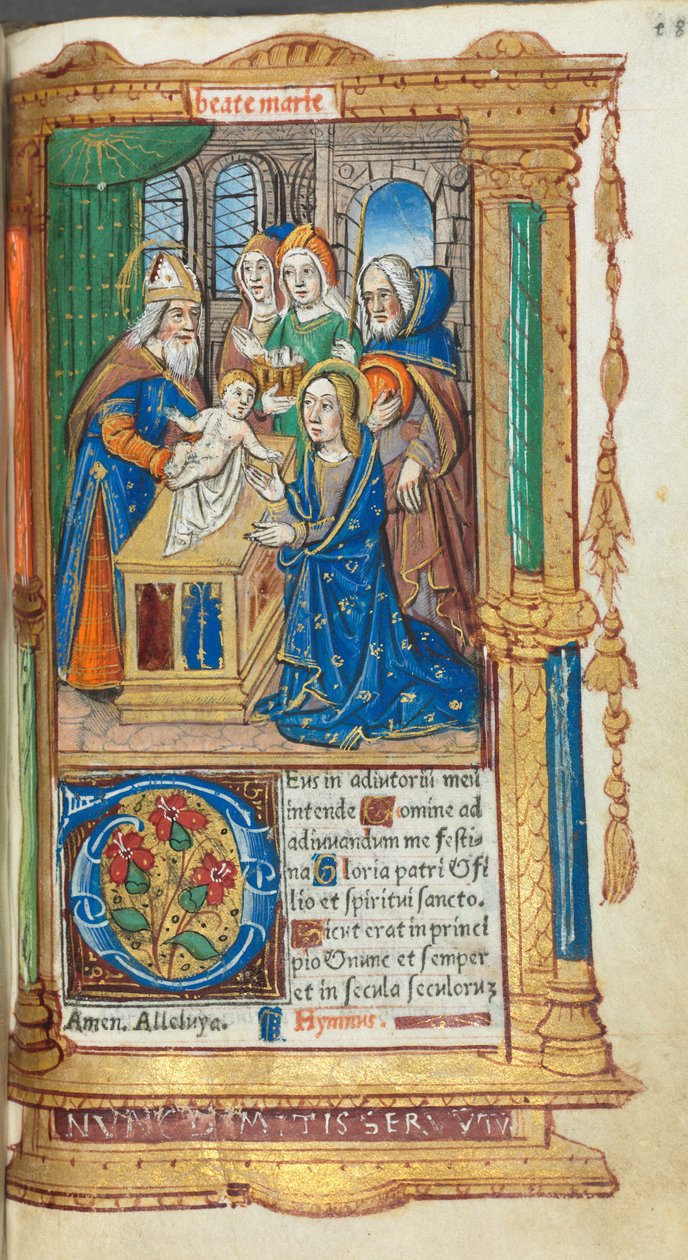 Painettu tuntikirja Rooman käyttö: fol. 40r, esitys temppelissä, 1510. tekijältä Guillaume Le Rouge