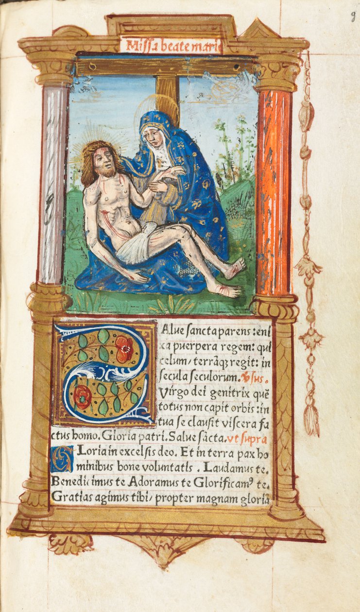 Painettu tuntikirja Rooman käyttö: fol. 53r, Pieta, 1510. tekijältä Guillaume Le Rouge