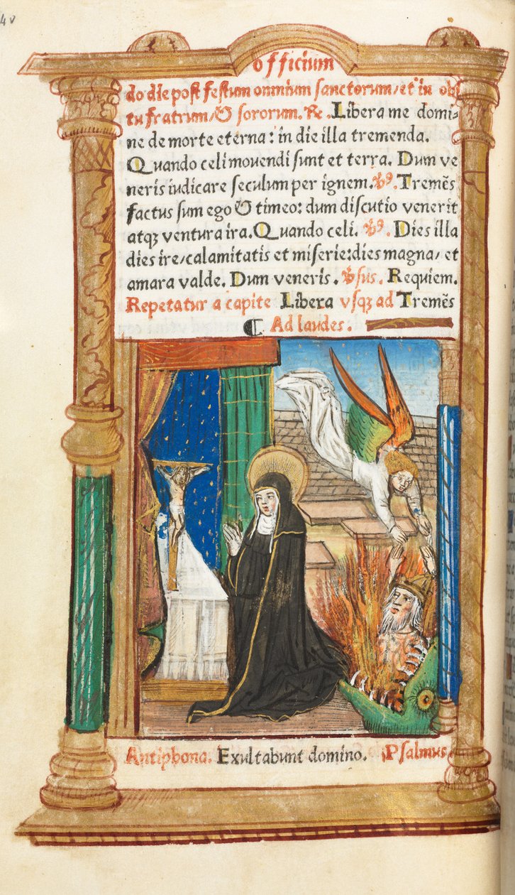 Painettu tuntikirja Rooman käyttö: fol. 84v, Dominikaaninen nunna rukouksessa, 1510. tekijältä Guillaume Le Rouge