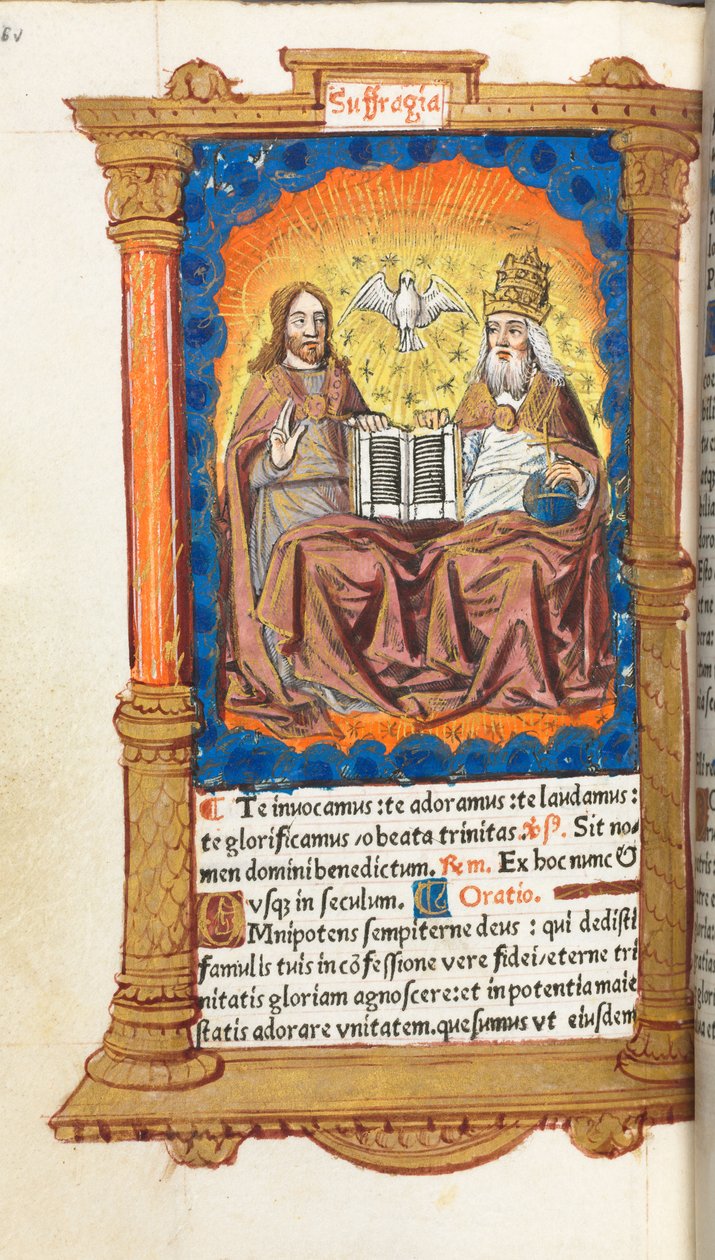 Painettu tuntikirja Rooman käyttö: fol. 94v, Kolminaisuus, 1510. tekijältä Guillaume Le Rouge