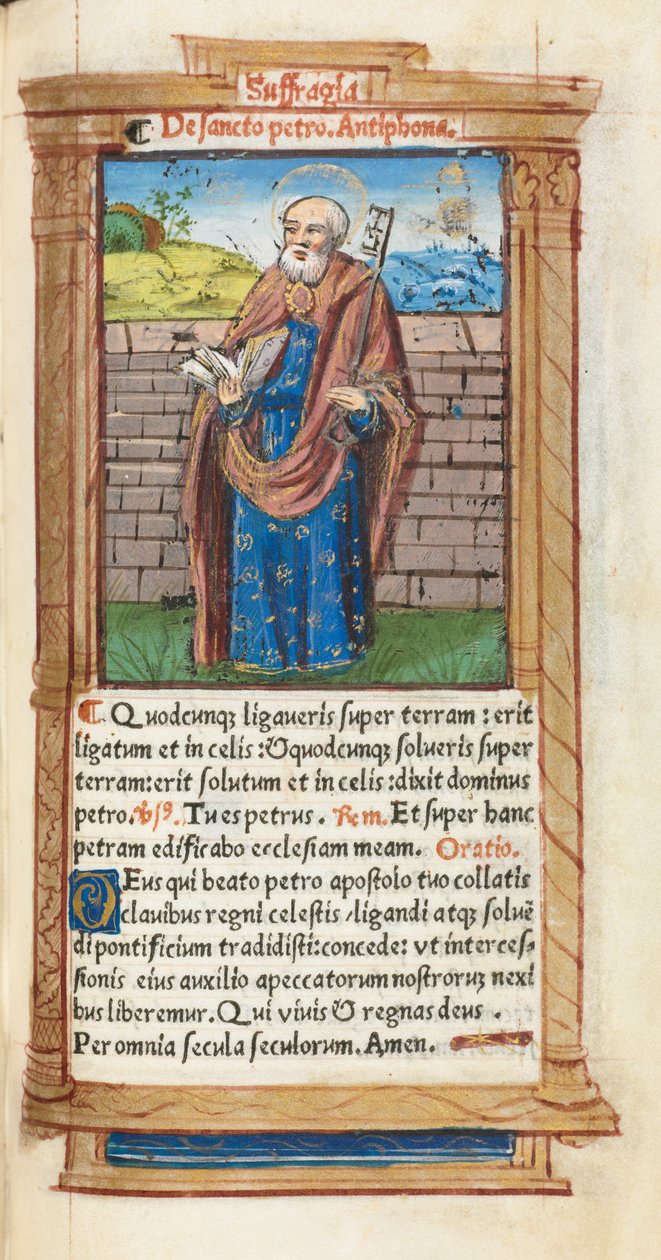 Painettu tuntikirja Rooman käyttö: fol. 99r, St. Peter, 1510. tekijältä Guillaume Le Rouge