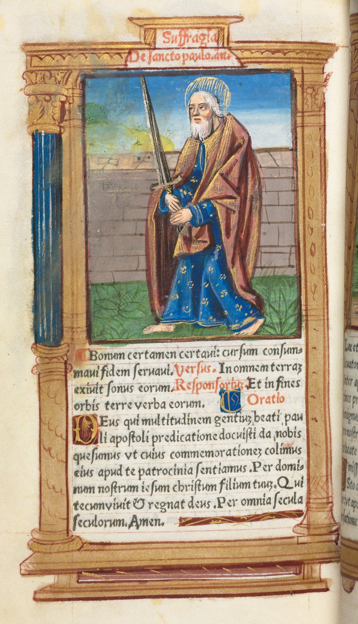 Painettu tuntikirja Rooman käyttö: fol. 99v, St. Paul, 1510. tekijältä Guillaume Le Rouge