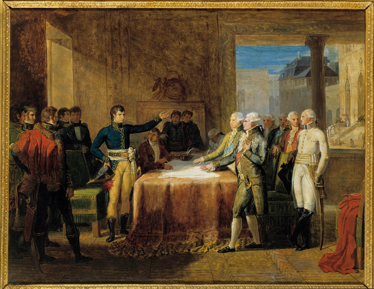 Napoleonin sota: "" Leobenin rauhan valmistelujen allekirjoitus"" (17. huhtikuuta tekijältä Guillaume Lethiere