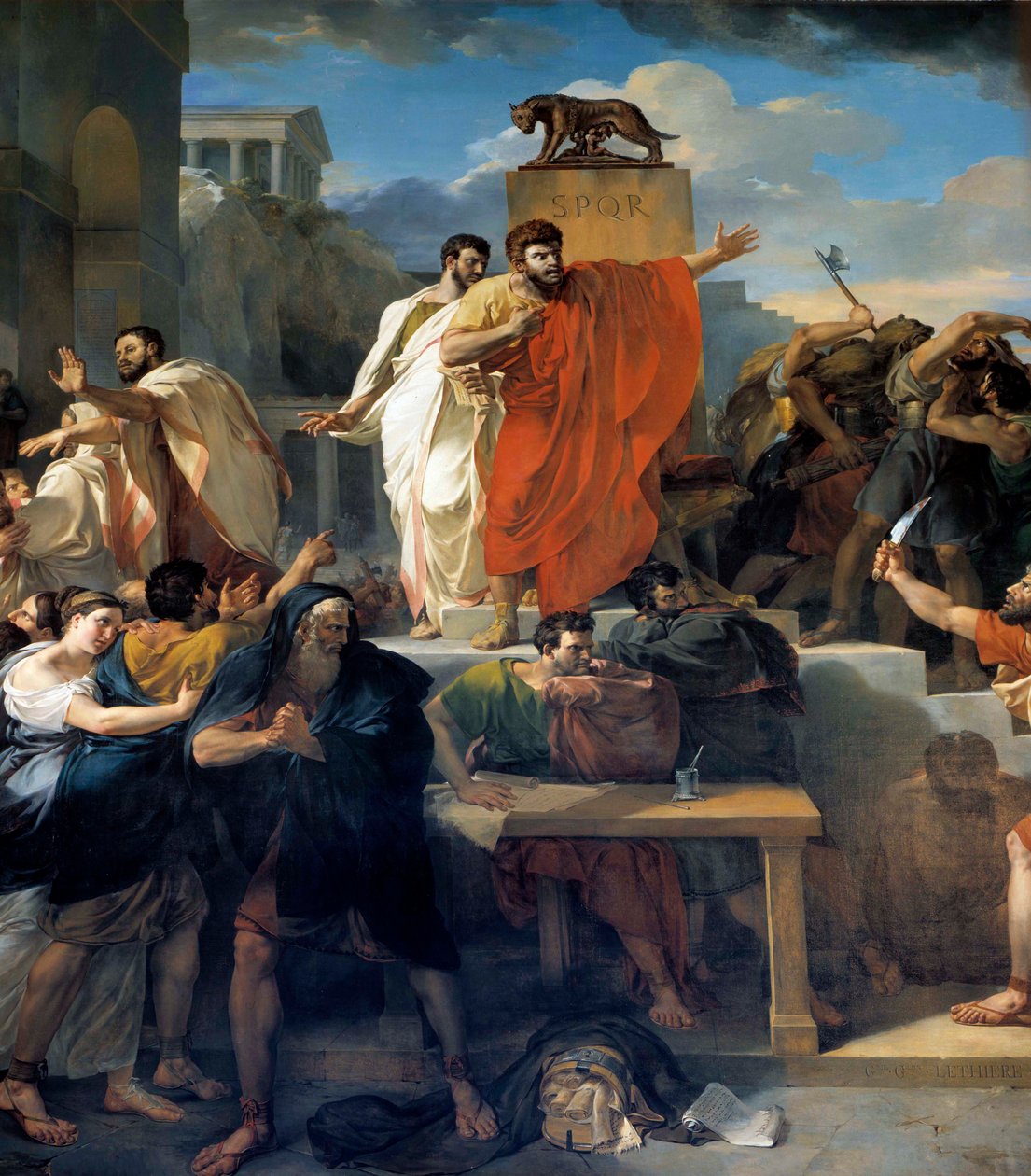 Virginian kuolema Vuonna 449 eKr. Appius Claudius, Rooman tasavallan alainen decemvir, vaatii Virginiaa (Verginia), sadanpäällikön Virginiuksen (Verginius) tytärtä, johon hän on rakastunut, kuten hänen orjansa. Käyttäen valtaansa väärin, hän saa hänet pysä tekijältä Guillaume Lethiere