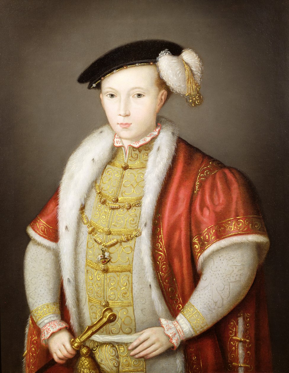 Edward VI sukkanauharitarikunnan ketjun kanssa muotokuvan jälkeen kokoelmassa H.M. Kuningatar Elisabet II, noin 1600 tekijältä Guillaume Scrots