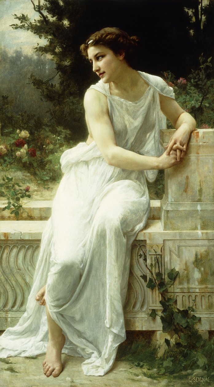 Pompejin tyttö puutarhassa; Nuori tyttö Pompejista puutarhassa, tekijältä Guillaume Seignac