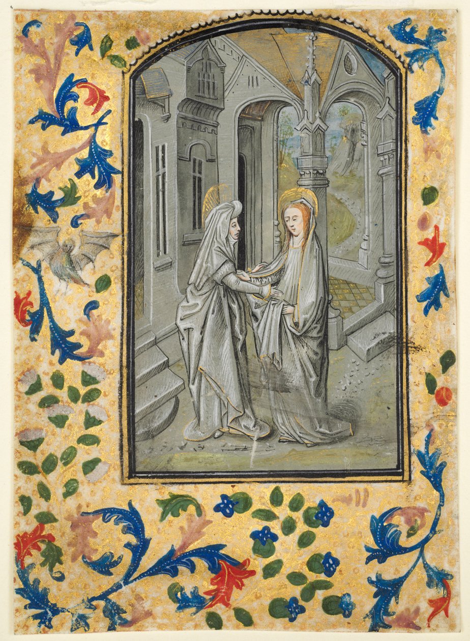 Lehti tuntikirjasta: Ilmoitus paimenille, n. 1470-1480. tekijältä Guillaume Vrelant