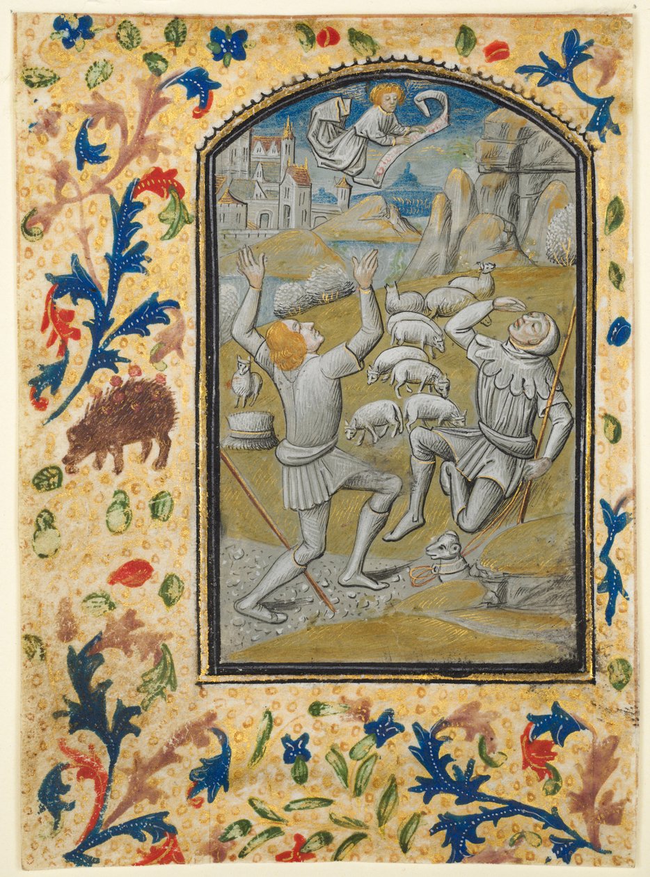 Lehti tuntikirjasta: Neitsyen kruunaus, n. 1470-1480. tekijältä Guillaume Vrelant
