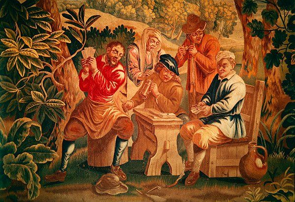 Korttipeli, yksityiskohta pelaajista, 1700-luvun alku tekijältä Guillaume Warniers