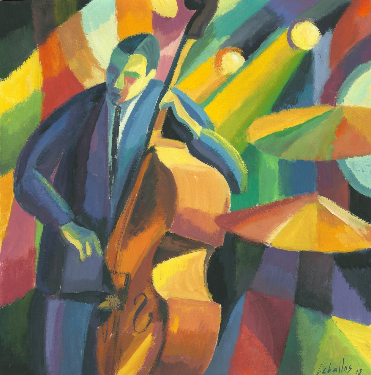 Kontrabasson soittaja, 2008 (guassi paperille) tekijältä Guillermo Martí Ceballos