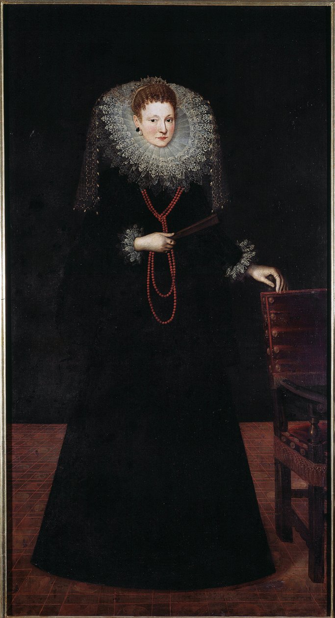 Genovan aatelisrouvan muotokuva Guilliam Van Deynen (1575-1624) maalaus 1610 Koko 225x120 cm Musei di Strada Nuova (ex Palazzo Bianco) Genes, Italia tekijältä Guilliam van Deynen