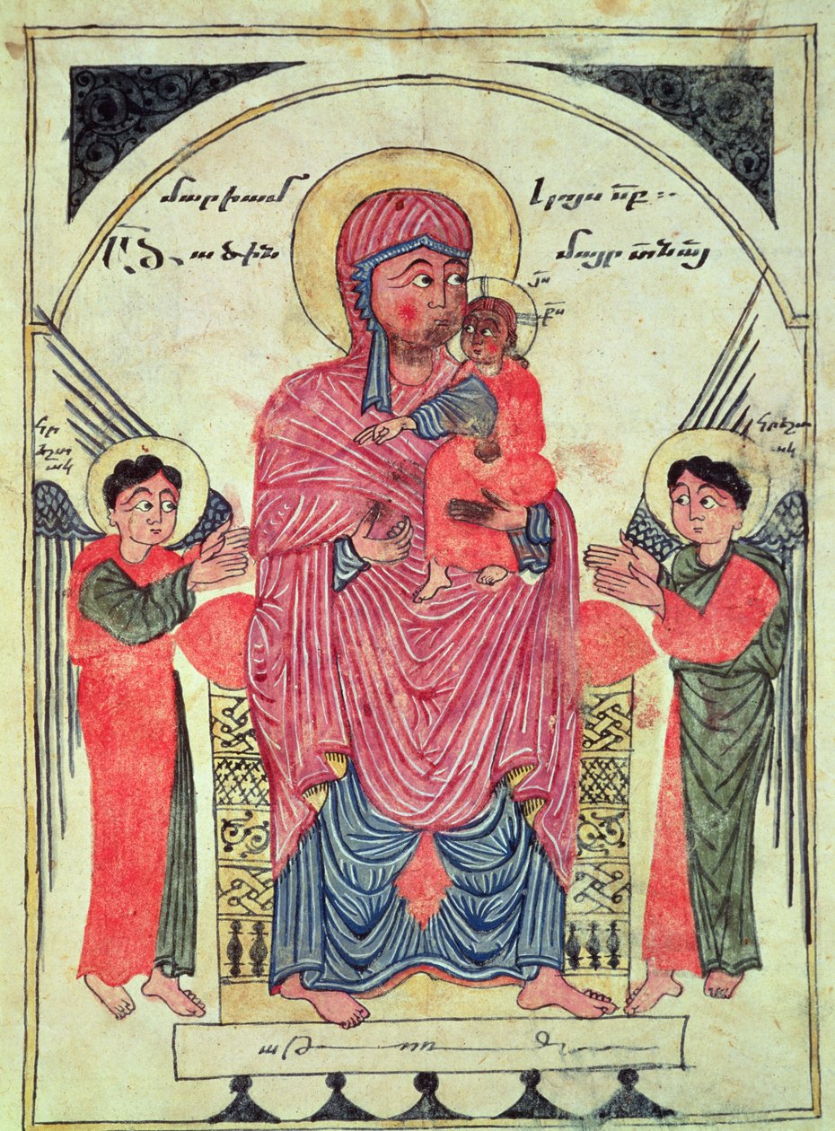 Ms 481 fol.8v Neitsyt ja lapsi enkelien kanssa, evankeliumista, 1330 tekijältä Guirages