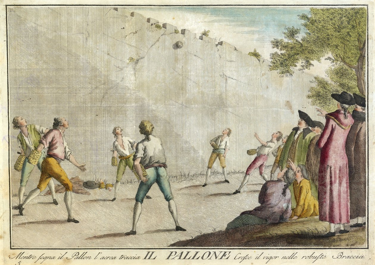 Il Pallone peleistä, illallisista ja vuosittaisista juhlista, jotka on pukeutunut Toscanassa ja erityisesti Firenzessä, pubissa. 1790 (käsinvärinen kaiverrus) tekijältä Guiseppe Piattoli