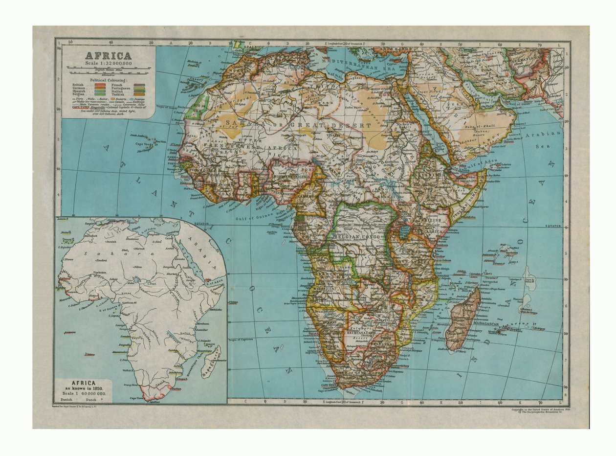 Afrikan kartta, vuosi 1910 tekijältä Gull Engraving Company