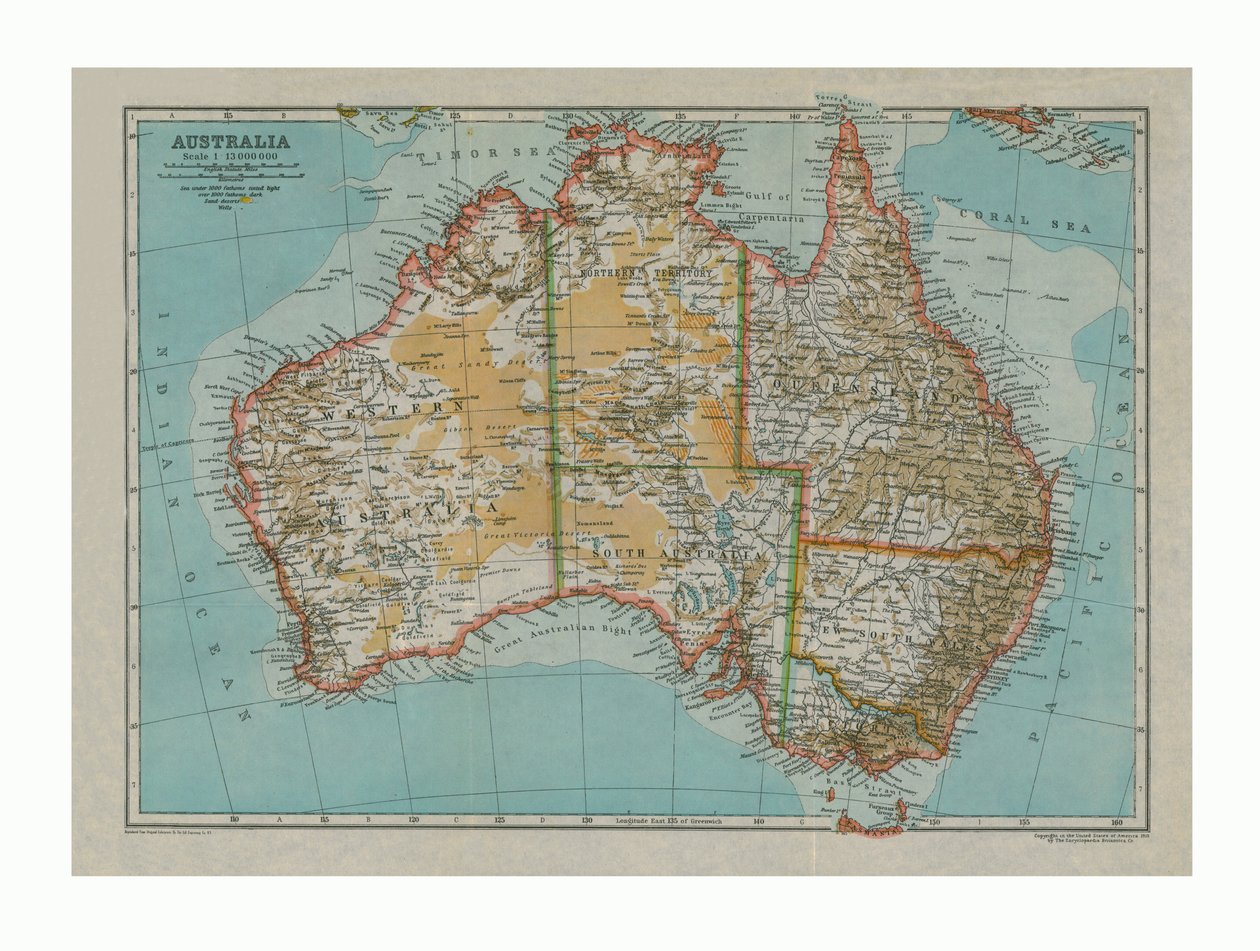 Australian kartta, vuosi 1910 tekijältä Gull Engraving Company