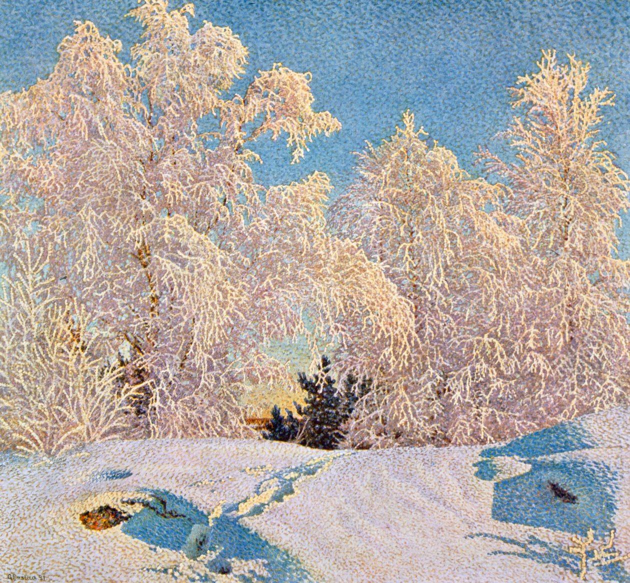 Pakkasta auringonpaisteessa tekijältä Gustaf Edolf Fjaestad