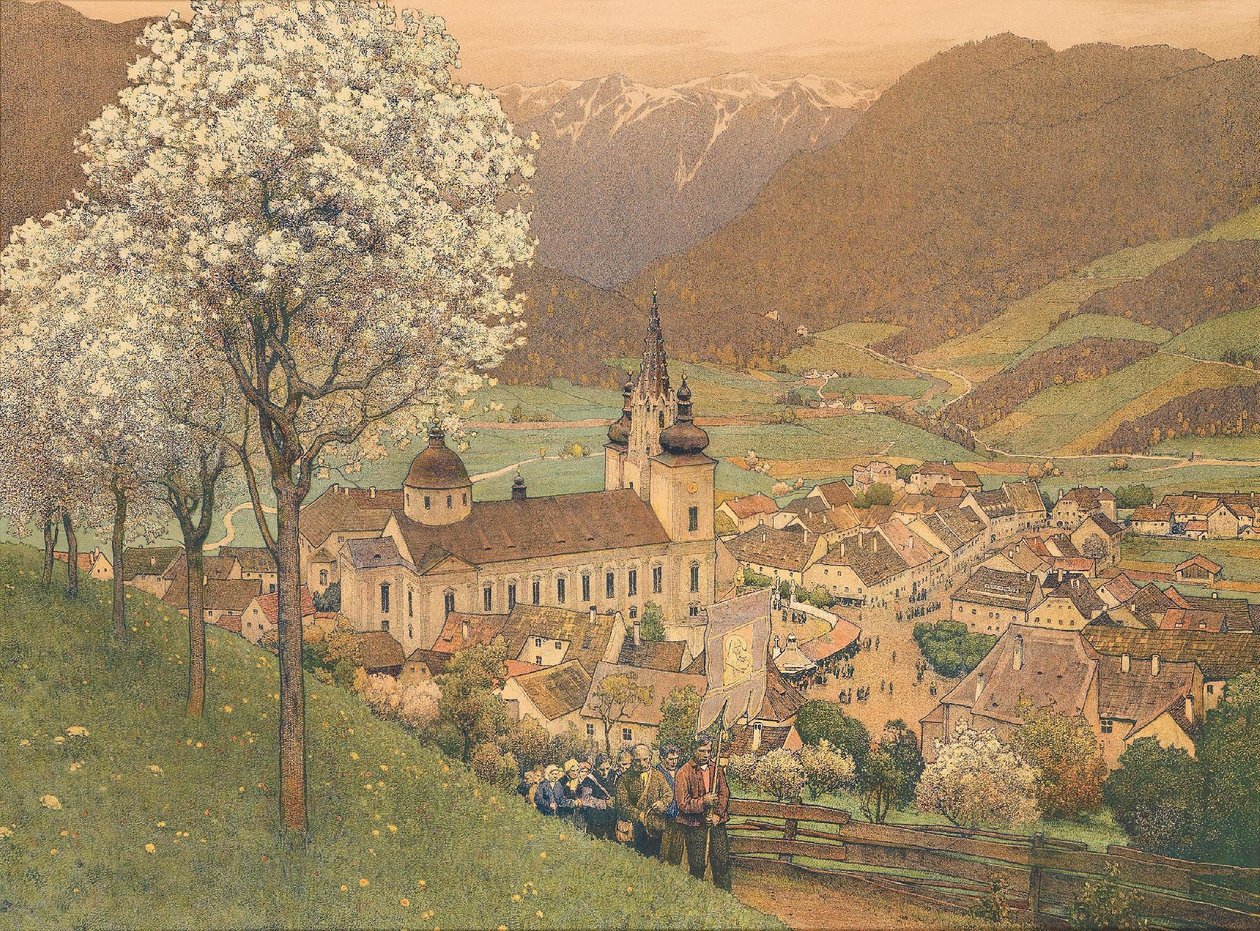 Prozession bei Mariazell tekijältä Gustav Jahn
