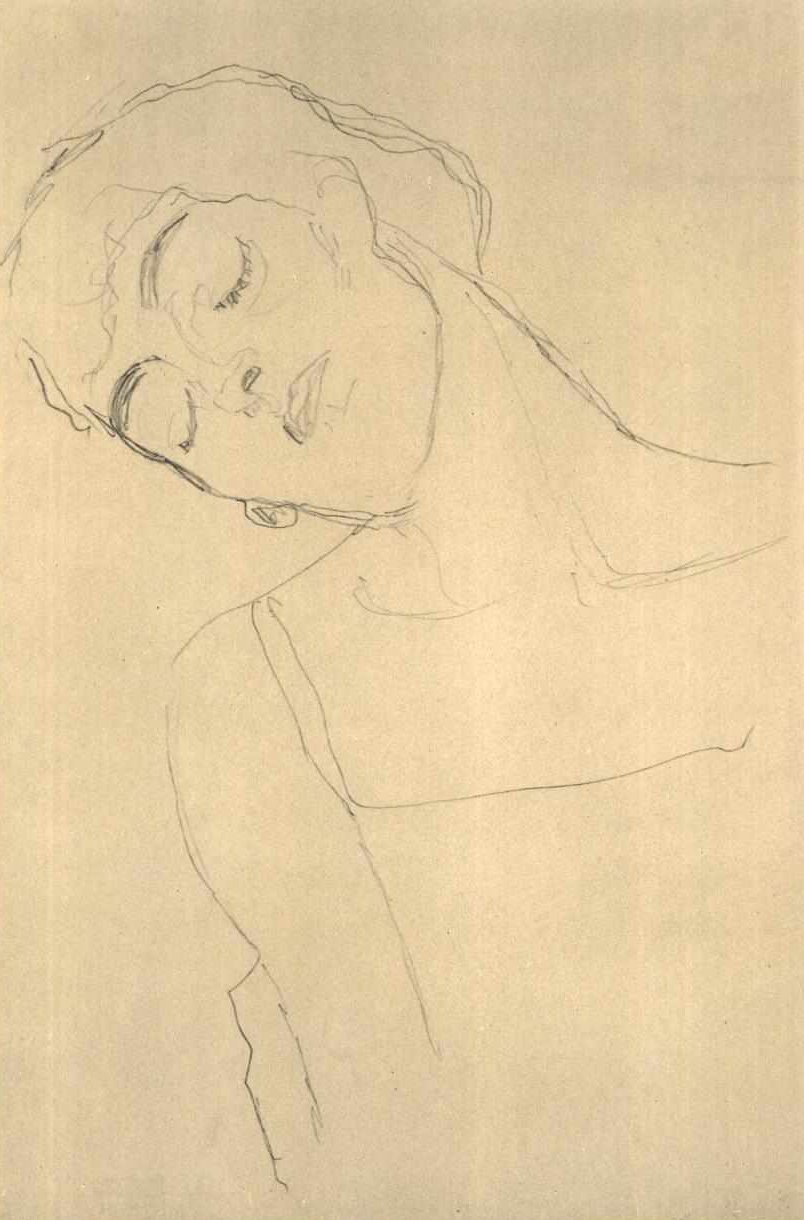 Brustbild mit geschlossenen Augen tekijältä Gustav Klimt